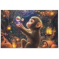 500 Pieces Jigsaw Puzzle, Monkey with Bubbles Orange Puzzles Gift Jigsaw Puzzles with Mesh Storage Bag Challenge Puzzle for Adult