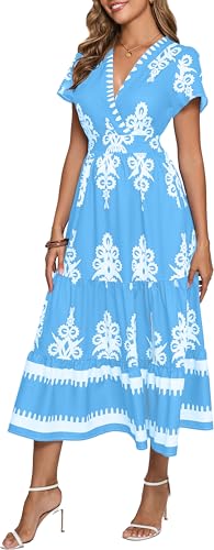 Image of Floral Print Dress for Women Boho Long Dresses Flowy A line Dresses Fit for Office and Casual Vacation Cocktail Party Prom