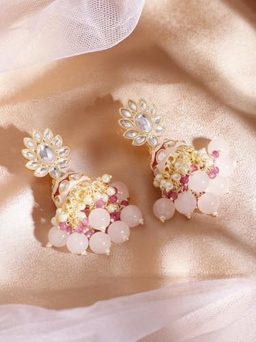 Image of Rubans Jhumka Earrings Kundan and Pearl Traditional Festive Jewellery Gift for Women & Girls