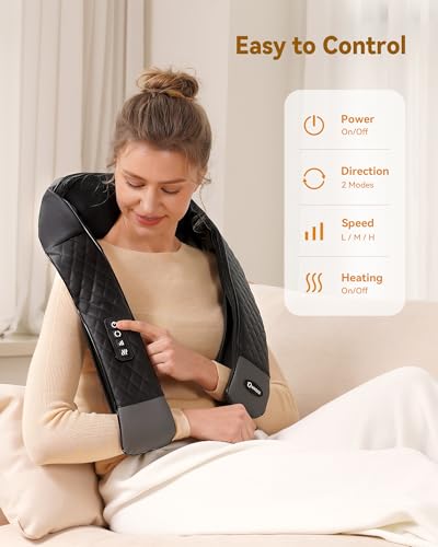 Image of Neck Massager with Heat, Shiatsu Neck and Back Massager, 4D Deep Tissue Kneading for Neck, Back, Shoulder, Body Muscle Pain Relief, Gift for Men Women Mom Dad, Leather Handbag for Storage (Plug-in)