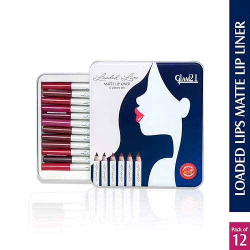 Image of Glam21 Loaded Lips Matte Lip Liner | Set Of 12 | Long-Lasting | Waterproof | Transfer-Proof Matte Finish | One-Stroke Color Application | Non-Drying, 1.1gm Each