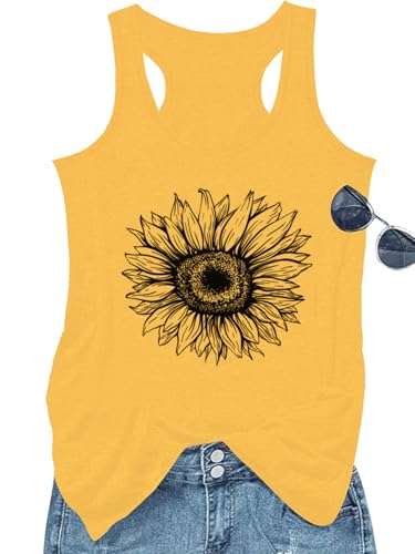Vintage Mandala Graphic Tank Tops for Women Summer Beach Graphic Loose Tanks Vest Vacation Racerback Tank Cami (US, Alpha, Large, Regular, Regular, Yellow)