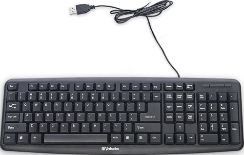 Image of Verbatim Slimline Wired Keyboard USB Plug-and-Play Numeric Keypad Adjustable Tilt Legs Corded Full-Size Computer Keyboard Compatible with PC, Laptop - Frustration Free Packaging Black 99201