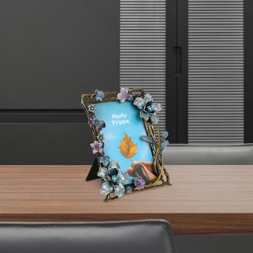 Cadre photo rétro en métal fleuri décoratif avec support bureau vintage stable - 6