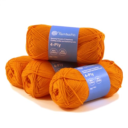 Yarntastic 50g x 4 Balls in a Pack, 4 Ply Yarn, 16 Wraps per inch (About 2.5cm), 60% Cotton 40% Acrylic Blended