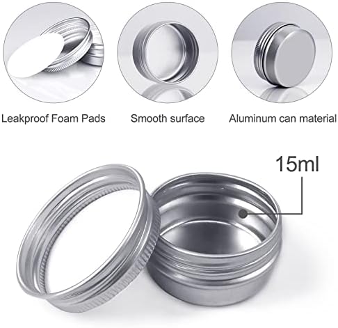 Redamancy 10 Pcs Aluminium Tins Jars, Aluminium Empty Containers, 15 ml Aluminium Tin Jars with Screw Lids, Empty Cosmetics Container Pots, for Lip Balm, Cream, Candles, Cosmetics (Silver)