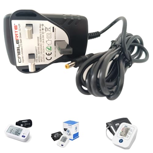 CableRite Omron Blood Pressure Monitor Power Supply adapter plug for X2 Basic, X3, RS1, RS2, M3, M2, M4, M6, X7 Smart, X2, X3, X4, M2 Basic, HHP-BFH01 OEM, 6V Mains AC/DC Adaptor 1.5M Cable