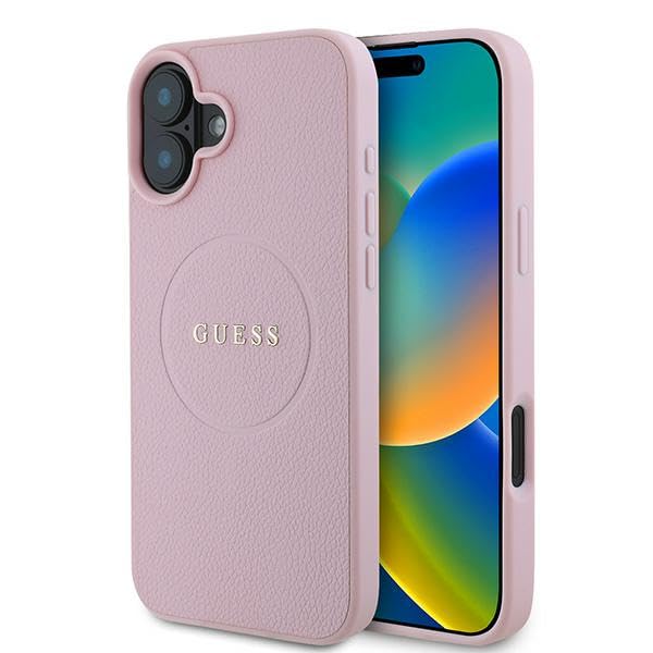 CG Mobile Guess GUHMP16MPGHSMMP Coque Rigide pour iPhone 16 Plus 6,7" Rose Anneau grainé