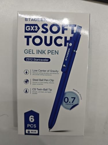 STAGEEK ゲルインクボールペン0.7mm 6本セット 替芯3本付き 青インク 速乾性 極細 スムーズ筆記 滑り止めシリコングリップ 回転式クリップ付き 学生 ビジネス 手帳用 誕生日 プレゼント お祝い 入学