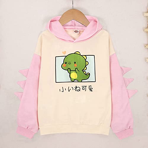 JUNLAI Moletom com capuz de dinossauro para meninas pequenas moletom fofo manga raglã emenda desenho