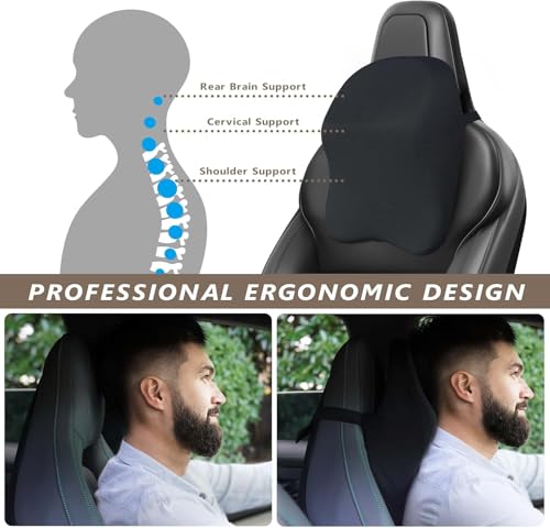Image of Car Neck Pillow,Memory Foam Car Headrest Pillow for Neck Support, Breathable Removable Cover & Adjustable Strap, Ergonomic Design for Driving Comfort, Neck Pain Relief,Travel (2, 42CM-31CM-13CM)