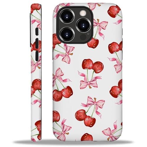 ilikediy for iPhone 16 Pro Case,HH2 Bow Tie Cherry Hybrid 2 Layer Hard Shell Silicone Protective Pattern Design Case