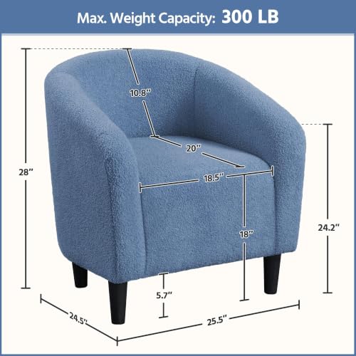 Image of Yaheetech Sherpa Accent Chairs, Compact Furry Barrel Chairs with a Curved Silhouette for Small Spaces, Living Room, Bedroom, Blue