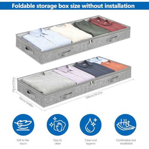 Bolsas de almacenaje bajo cama con tapa y cremallera pack de 2 organizadores de ropa de 100x50x10 cm 3