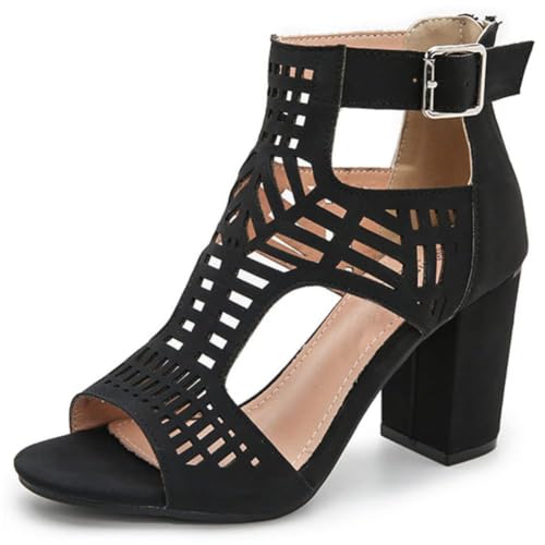 AOSPHIRAYLIAN Heeled Sandals Black Womens Heels Open Toe Summer Wedge Heels