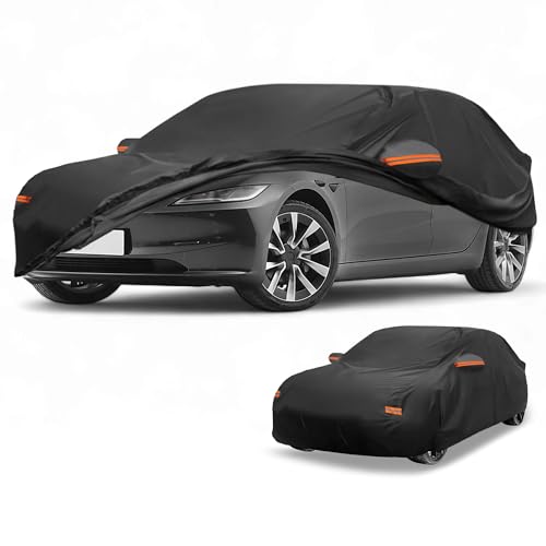 Partuto Funda para Todo Clima Protección Exterior Completa Anti-UV Sol Lluvia para Tesla Model 3 Negro con Franjas Reflectantes
