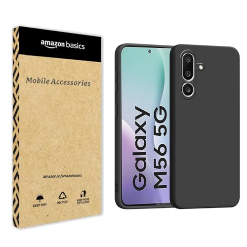 Image of amazon basics Back Cover for Samsung Galaxy M56 5G / Galaxy F56 5G | Ultra Slim Soft Rubberised Case | Matte Silicone Flexible Mobile Case | Camera Protection - Black