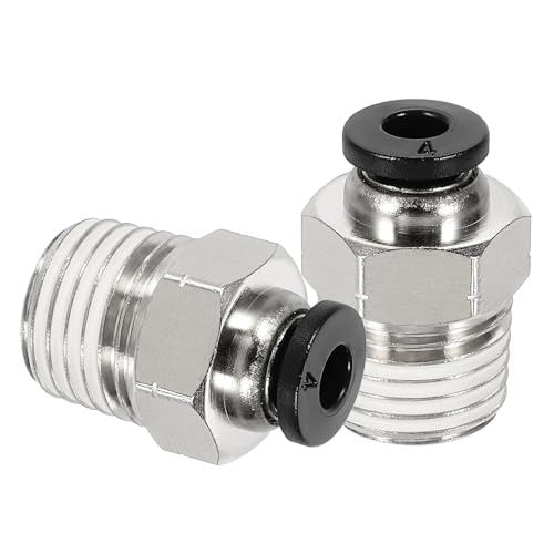 sourcing map 2 Pcs NPT Push to Connect Air Fittings, Male Straight 4mm Tube OD x 1/4" NPT Thread Air Quick Connector Coupling Adapter for Gas Hose Pneumatic Tools, Black
