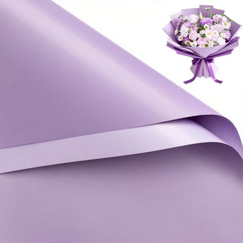 WRAPAHOLIC 20 Sheets Flower Wrapping Paper - 22.4 x 22.4 inch Light Purple Color Water-Resistant Floral Bouquet Wrapping Paper Florist Supplies Packaging for Wedding Birthday Gift DIY