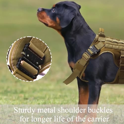 Janety Taktisches Hundegeschirr für große und mittlere Hunde, Anti Zug Hundeweste mit verstellbaren Trägern Metallschnallen, robust und atmungsaktiv, für Training und Outdoor Aktivitäten, Khaki M