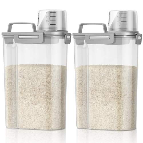 TBMax Rice Container 2 Pack 5 Lbs, Small Pet Dog Cat Food Container Dispenser, Kitchen Cereal Storage Container with Cup, Perfect for Daily Use, Travel, and Portion Control