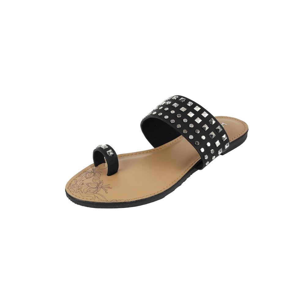 Women Synthetic Studded Toe-Ring Embellished Flat Sandals-image-39