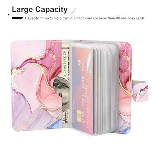 Rouidr Business Card Organizer, RFID Business Card Holder, Small Slim Leather Cards Book, Pocket Name Card Holder Wallet for Women(Pink Marble)