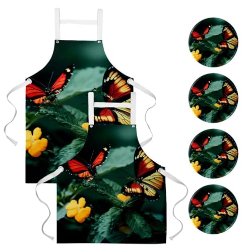 Tablier de serveuse multicolore pour restaurant et bistrot avec motif papillon