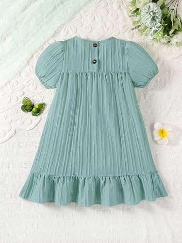 Image of TAGAS Girl Summer Embroidered Square Neck Dress with Ruffle Hem || Girls Dress || Party Dress for Girls ||Fency Dress||(KD-352) Green