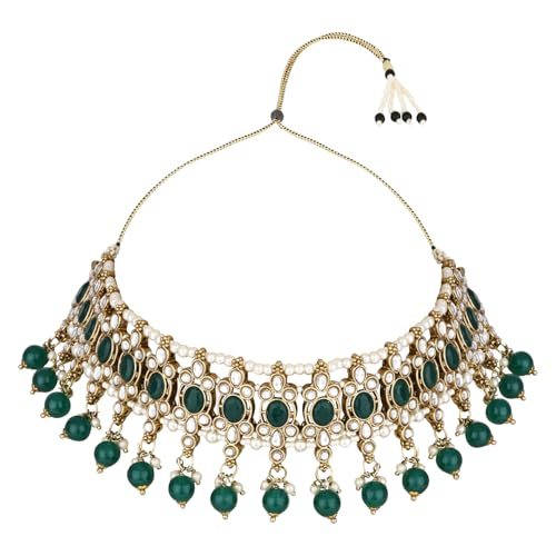Image of I Jewels Gold Plated Traditional Kundan Pearl Drop Choker Necklace Jewellery With Earrings & Maang Tikka Set For Women /Girls