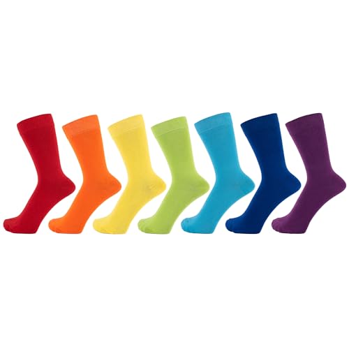 ZAKIRA Finest Combed Cotton Dress Socks in Plain Colours for Men, Women, Rainbow 7-PACK