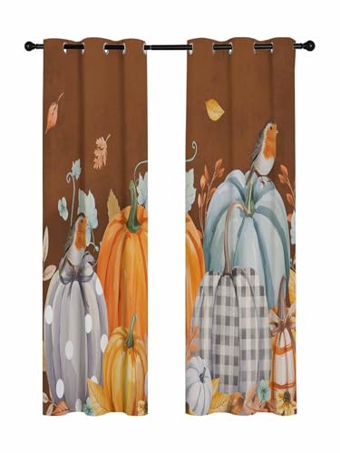 Pumpkin Thanksgiving Blackout Curtains 84 Inches Length 2 Panels Set,