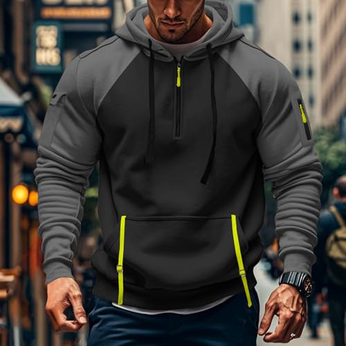 Zipper Hoodies For Men Color Block Tactical Quarter Zip Cargo Pullover Raglan Sleeve Outdoor Hooded Sweatshirts,S-3XL3