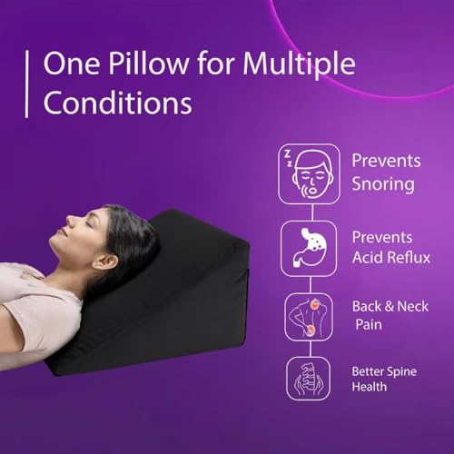 Image of Wakefit Memory Foam Wedge Pillow | Helps Reduce Acid Reflux, Snoring & Back Discomfort | Soft Washable Cover | Multi-Use Support | Black