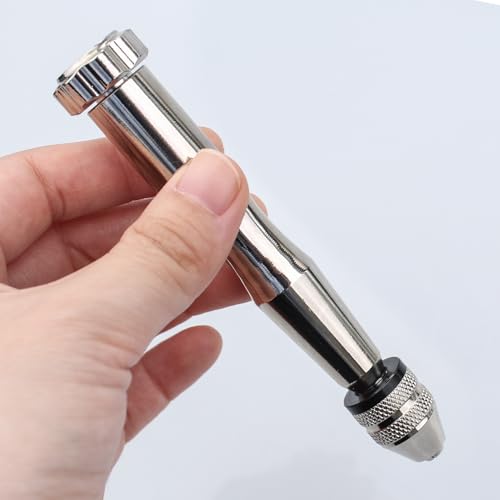 1pcs Handbohrer mit 10 Spiralbohrer (0.8-3mm),Hand Drill,Handbohrer Modellbau,Mini Bohrmaschine Set,Mini Bohrer,Handbohrer Holz Zinklegierung,Handbohrer für Epoxidharz,Basteln,Modellbau-Silber