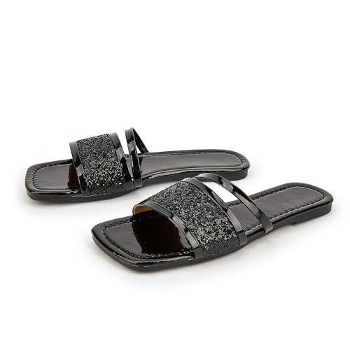 Image of Women's Open Toe Flat Sandals Rhinestone Glitter On Casual Fashion Slippers Quick Drying Indoor & Outdoor Slides