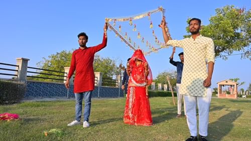 Image of Bridal Net Chunari Dupatta for Wedding Entry & Ceremony | Traditional Yellow Bridal Chunni for Dulhan, Haldi Ceremony & Ethnic Wear | Pack of 1