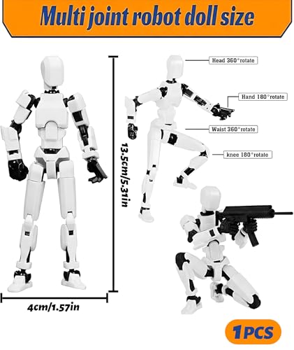 Image of Action Figure, Dummy 13 Action Figure Toys with Articulated Joints, Robot Toy for Desktop Decoration and Creative Displa (White)