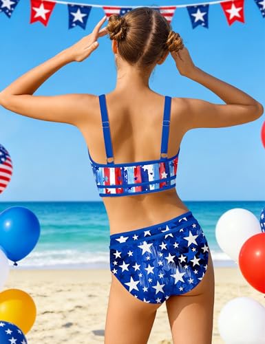 Image of Girls Swimsuit Double Strap High Waist Sporty Bikini Swimsuits Swim Cover Up Skirt 3 Piece Set
