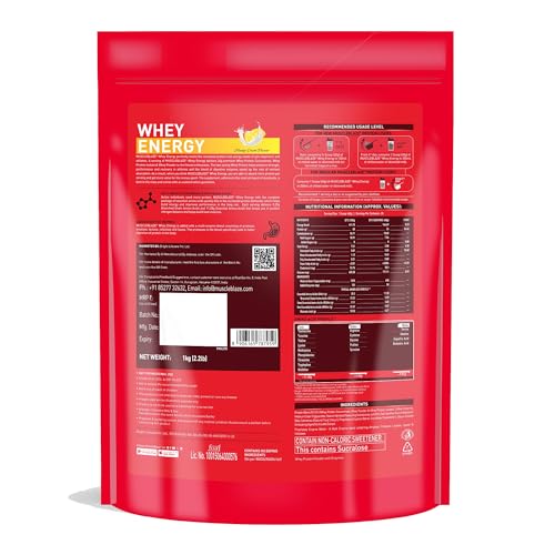 Image of MuscleBlaze Whey Energy (Mango Cream, 1kg / 2.2lbs) | 24g Protein, 100% Whey Protein Blend, Added Digestive Enzymes