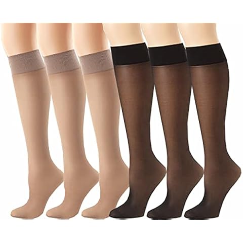 Lidogirl 6 Pairs Sheer Women Knee High Stockings Reinforced Toe 20D Nylon Socks Cover