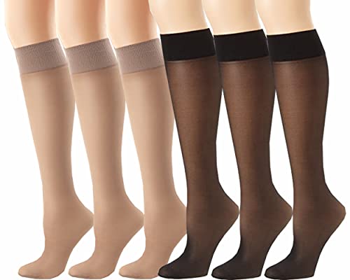 Lidogirl Lot de 6 paires de chaussettes montantes transparentes en nylon 20D pour femme, 3 noir 3 naturel, taille unique Cover