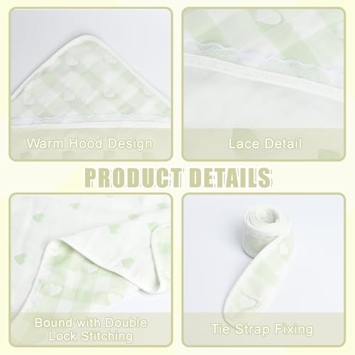 Image of Hooded Baby Towel 100% Muslin Cotton Soft and Absorbent Baby Bath Towel with Hood for Newborns Infants Toddlers and Kids Large 35x35 Inch Grid Heart Pattern (Green)
