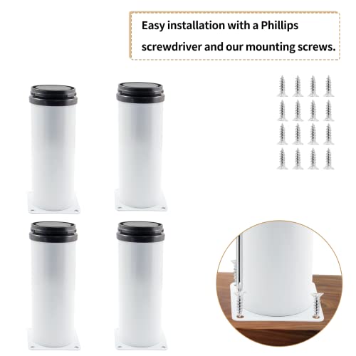 Bivethoi Adjustable Cabinet Legs Set Of 4, 4 Inch / 100Mm Sofa Legs Replacement Furniture Feet, Stainless Steel Vanity Legs Couch Foot Metal Dresser Legs For Shelf Futon Coffee Table (White) #TOP4