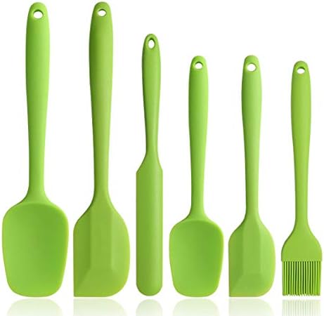Binhai Set spatole in Silicone – Spatola in Gomma Verde Antiaderente 6 Pezzi con Anima in Acciaio Inossidabile – Set di Utensili da Cucina per spatole termoresistenti per Cottura