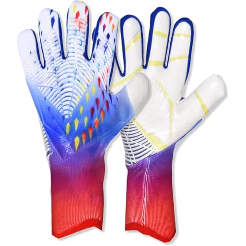 KQQKサッカー ゴールキーパーグローブ ラテックス製 滑り止め 3Dシリコン加工 衝撃吸収 通気性 ジュニア 大人用 サイズ展開 6 7 8 9 10 練習用 試合用 フィット感 手首保護 耐摩耗性 スポーツ キーパー用品 (B)