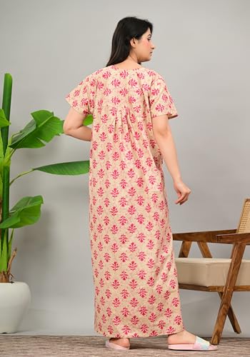 Image of DIAMO Pure Cotton Designer Nighty for Women | Night Gown | Nightdress | Maxi Nighty | Sleepwear | Jaipuri Nighty | Nighties | Cotton Night Gown for Women /Girls with Jaipuri Block Print