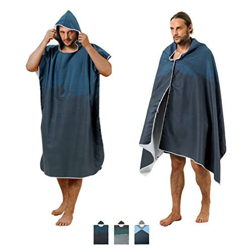 Vulken Poncho de surf à langer extra large à capuche en microfibre à séchage rapide Bleu nuit XL Combinaison de plongée Serviette de bain Équipement de surf pour adultes Cover