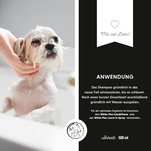 Annimally White Plus Shampoo - Natürliches Hundeshampoo für weißes Fell mit Kokosöl & Zuckertensid, geruchs- und ph-neutral, ohne Bleichmittel & Parfüm - 500 ml