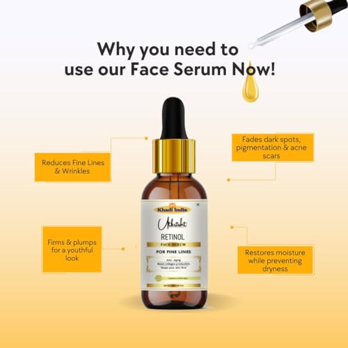 Image of khadi Retinol Face Serum for Anti Aging, Wrinkle Repair, Dark Spots & Fine Lines, Vitamin A Night Serum, 30ml